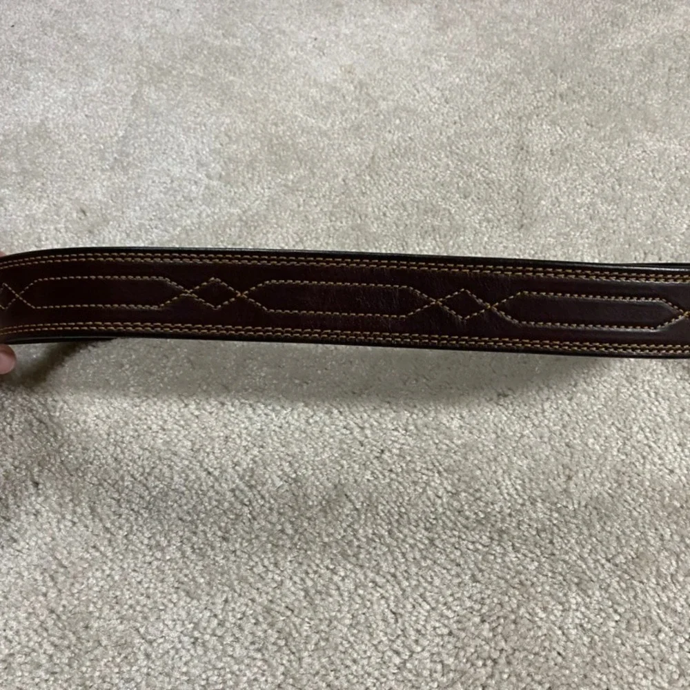 Green Hill Collection Mens Brown Leather Belt Brass Buckle XL Stitched Thick